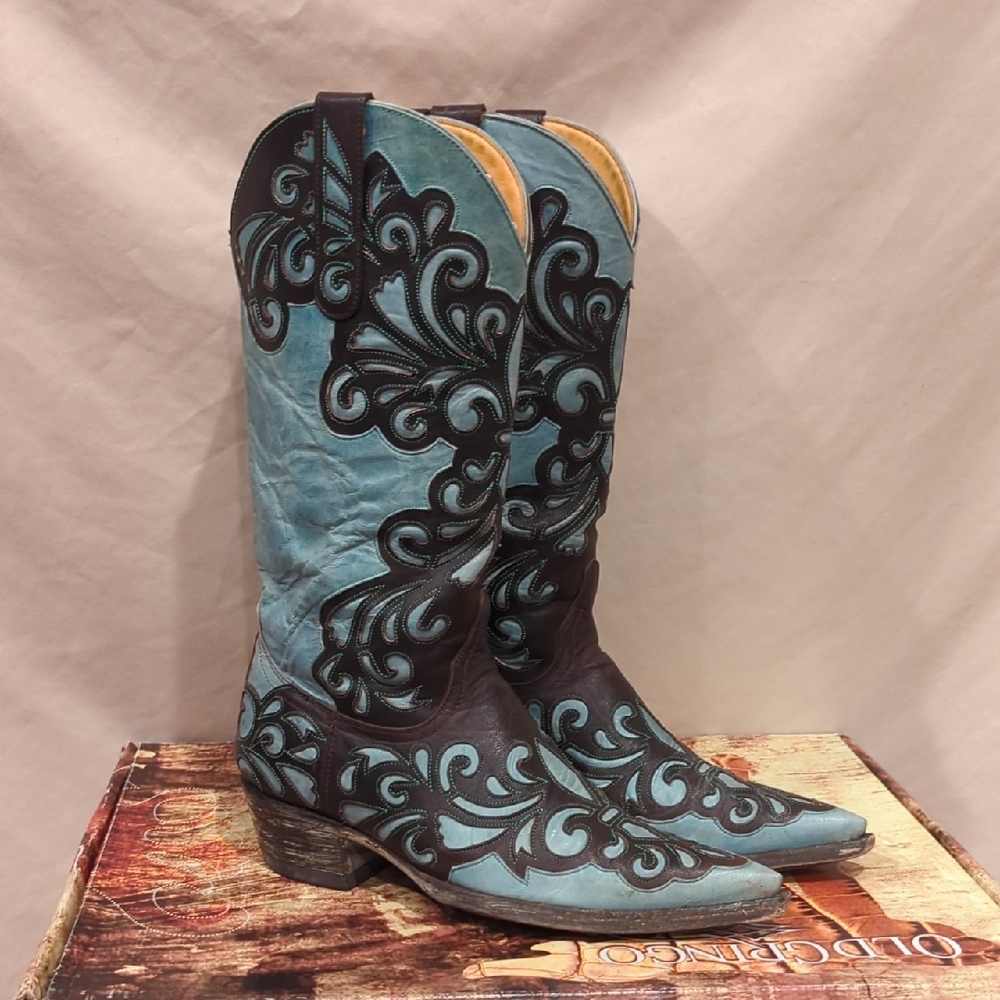 Old Gringo Light Blue And Chocolate Brown Leather Cowboy Boots